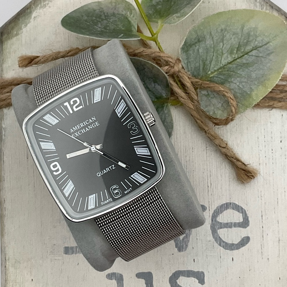 American Exchange Quartz Men’s Watch Square Face‎ Silver Tone Movt #7231 Used - Picture 3 of 9